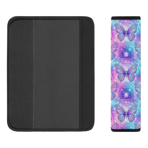 2 Piece Soft Padded Car Seat Belt Pad for Elderly Support, Stroller Pushchair High Chair, Sparkly Glitter Butterfly Pastel Starry Shoulder Harness Cover, Shock Absorption - color: Pattern 1118