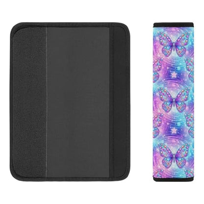 2 Piece Soft Padded Car Seat Belt Pad for Elderly Support, Stroller Pushchair High Chair, Sparkly Glitter Butterfly Pastel Starry Shoulder Harness Cover, Shock Absorption - color: Pattern 1118