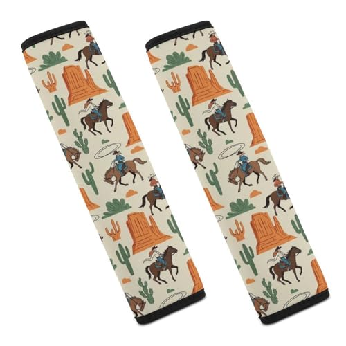 Universal Soft and Comfortable Desert Western Wild West Cowboy Horse Cactus Seat Belt Shoulder Pad for Girls and Boys, Most Cars, 2 Pack Seat Belt Covers Cushion Shock Absorption - color: Pattern 945
