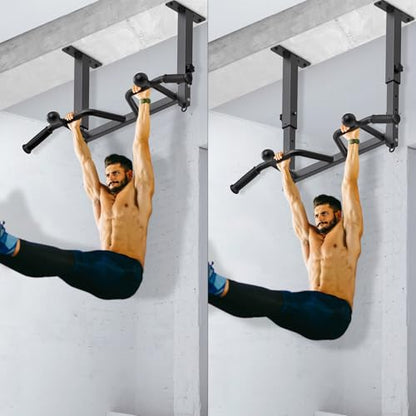 SELEWARE Heavy Duty Welded Pull Up Bar Wall/Joist/Ceiling Mount Chin Up Bar | Multifunctional Pull-up Bars w/Resistance Band Hooks for Home Gym Strength Training, Sturdy Steel Construction Support 500 lb - color: F2: Black 24" Ceiling Mount Pull Up Bar