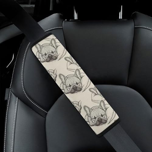 2 Piece Soft Padded Seat Belt Shoulder Pad for Adult Use, All Vehicles, Cute French Bulldog Puppy Automotive Seat Belt Protector, Easy Install (No Tool) - color: Pattern 144