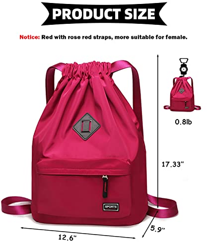 Peicees Waterproof Drawstring Sport Bag Lightweight Sackpack Backpack for Men and Women | Waterproof - color: Rose Red
