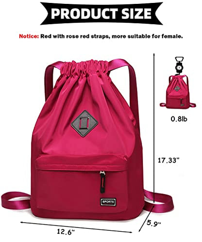 Peicees Waterproof Drawstring Sport Bag Lightweight Sackpack Backpack for Men and Women | Waterproof - color: Rose Red