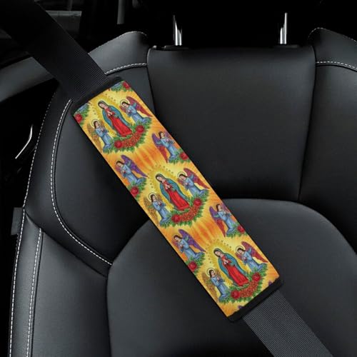Universal Fit Seat Belt Shoulder Pad for Adult Use, Most Cars, 2 Pack Virgin Mary Rose Our Lady of Guadalupe Retro Spiritual Harness Pads Strap Pressure Relief - color: Pattern 119