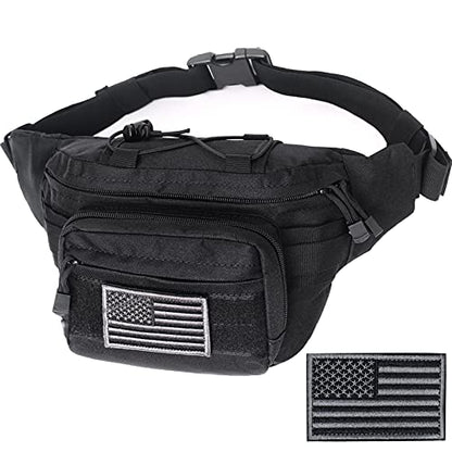 Tactical Fanny Pack, Military Waist Bag Hip Belt Bumbag Utility Bags for Outdoor Hiking Climbing Fishing with U.S Patch (Black) - color: 1 Pack Black