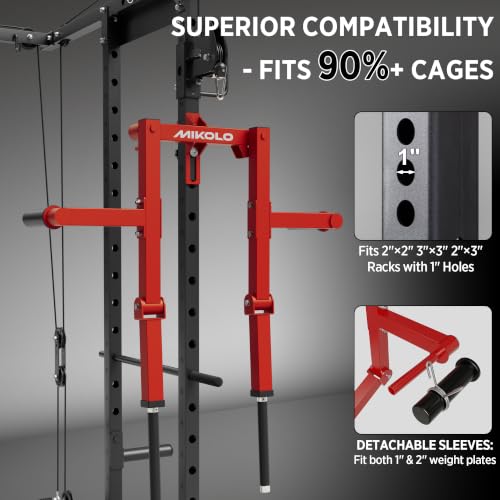Mikolo Lateral Raise Attachment for Squat Rack, Standing Lateral Raise Machine with 1" Holes, Power Rack Cage Attachment, Upper Body Strength Training Machine for Home Gym - color: Red