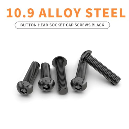 M6 x 10mm 12mm 16mm 20mm 25mm Button Head Socket Cap Screws Bolts, 10.9 Grade Alloy Steel, Metric Allen Hex Drive, Black Oxide Finish, Fully Threaded, Assortment Kit 50Pcs - size: Button Head M6x10, 12, 16, 20, 25mm(50pcs)