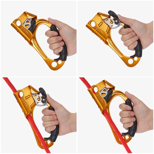 Hand Ascender, Rock Climbing Tree Arborist Rappelling Gear Equipment Rope Ascender Rope Clamp for 10~13MM Rope - color: Right Hand-Orange