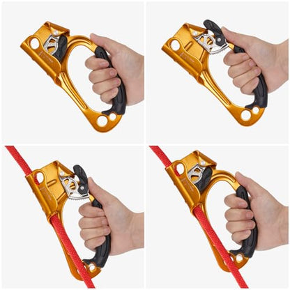 Hand Ascender, Rock Climbing Tree Arborist Rappelling Gear Equipment Rope Ascender Rope Clamp for 10~13MM Rope - color: Right Hand-Orange