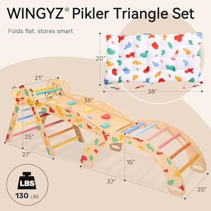 WINGYZ Pikler Triangle Set, Montessori 8-in-1 Foldable Climbing Set | Reversible Animal Slide, Patent-Protected Jungle Gym, Safe 2.35in Gap, ASTM F963 Standards for Toddlers 18M-5Y, Rainbow - color: Rainbow