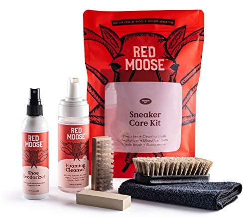 RED MOOSE Shoe & Sneaker Cleaner Kit – Leather, Suede, Nubuck, Canvas & White Shoes with Brush, Foam & Cloth, Made in USA - color: 6 Pcs Kit-red + Black