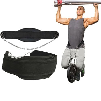 Neoprene Dip Belt with Steel Chain, Padded Waist Strap for Pull-Up Dip Strength Training, Gym Bodybuilding Weight Loading Accessory