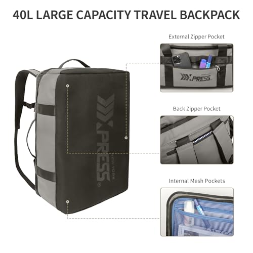 2-in-1 Carry-on Backpack for Men Women 40L Sports Gym Bag with Backpack Straps,Water Resistant,for Travel/Gym（20in,Grey） - color: 20in-grey