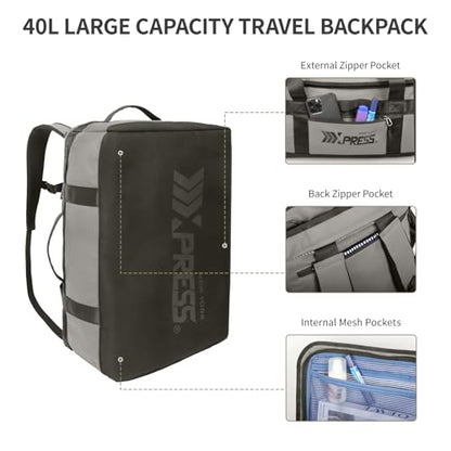 2-in-1 Carry-on Backpack for Men Women 40L Sports Gym Bag with Backpack Straps,Water Resistant,for Travel/Gym（20in,Grey） - color: 20in-grey