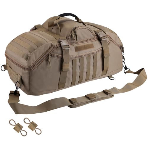 Hannibal Tactical 65L Large Duffle Bag, 3-in-1 Tactical Backpack MOLLE Pack for Sports, Gym, Outdoor, Coyote - color: Coyote, size: 65L