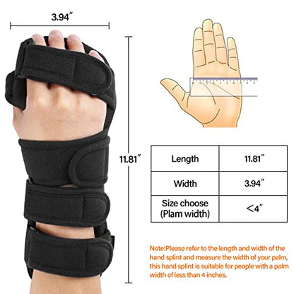 Stroke Resting Hand Splint Right&Left Resting Hand Splint with Finger Separator Functional Night Immobilizer Wrist Finger Brace for Carpel Tunnel Pain,Sprain Fracture,Tendonitis (Right,Black) - color: Right,Black