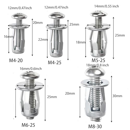 100 Pcs Expansion Screw Petal Nut, M4 M5 M6 M8 Hollow Wall Anchors Nuts Kit with Screws, Steel Drywall Anchors Jack Nuts for Sheet Metal, Gypsum Board, Thin Panels & DIY Projects