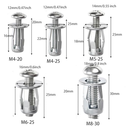 100 Pcs Expansion Screw Petal Nut, M4 M5 M6 M8 Hollow Wall Anchors Nuts Kit with Screws, Steel Drywall Anchors Jack Nuts for Sheet Metal, Gypsum Board, Thin Panels & DIY Projects