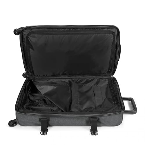 EASTPAK TRANS4 L – 80L Large Checked Luggage Bag, Two Compartments, TSA Lock, 360° Spinner Wheels, and Telescopic Handle, Black Denim - color: Black Denim, size: 80 Liter Checked Bag