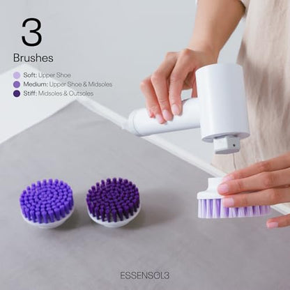Electric Shoe Cleaning Kit, Rechargeable Shoe Cleaner Brush with 3 Heads & Solution for Sneakers