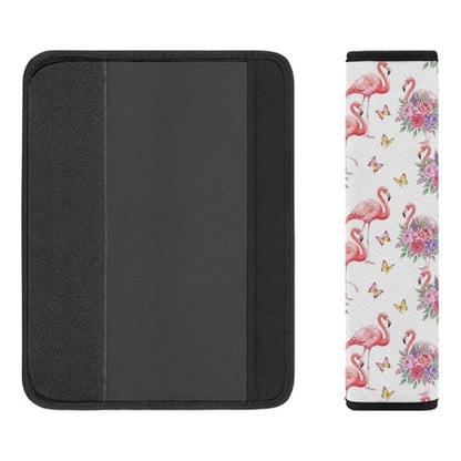 1 Pair Soft Padded Seat Belt Cover for Child, Most Cars, Flamingo Floral Tropical Pink Bird Hibiscus Leaves White Shoulder Harness Cover, Neck and Shoulder Support - color: Pattern 965