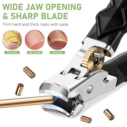 Toenail Clippers for Thick Toenails, Slanted Nail Clippers for Men, Heavy Duty Ingrown Toenail Clippers Nail Cutters, Ultra Sharp Wide Jaw Opening Nail Clippers with Long Handle - style: Large Opening Nail Clipper Set