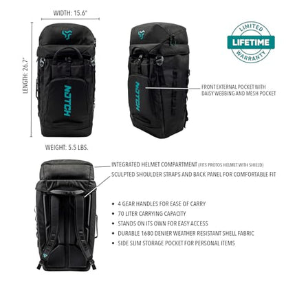 Notch Hauler Free-Standing Backpack 70 Liter Carrying Capacity, Integrated Helmet Compartment, 4 Gear Handles, Sculpted Shoulder Straps, Weather-Resistant 1680 Denier Fabric (99715)