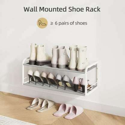 Wall Mounted Shoe Rack, Carbon Steel Shoe Organizer with Removable Oxford Cloth, Non-Slip Space-Saving for Entryway Closet Bedroom, White - color: Classic White