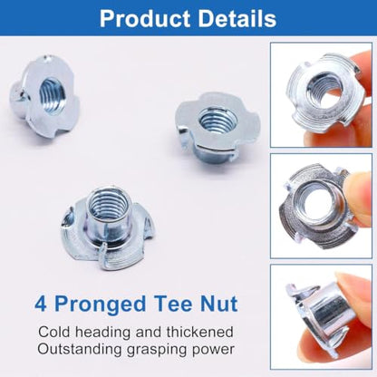 T Nuts M10 50Pcs Threaded Inserts T-Nuts, Zinc-Plated Steel 4 Pronged Tee Nut for Wood, Rock Climbing Holds Cabinetry - size: 50Pcs