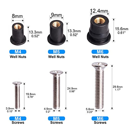WEDAMER 36 Pairs M4 M5 M6 Neoprene Well Nuts with Stainless Steel Screw M5 Rubber Well Nuts Kayak Brass Copper Bolts Well Nut Kit for Kayak Motorcycle Boat Marine Windscreen Accessories (M4 M5 M6) - color: M4 M5 M6 each 12 Pairs