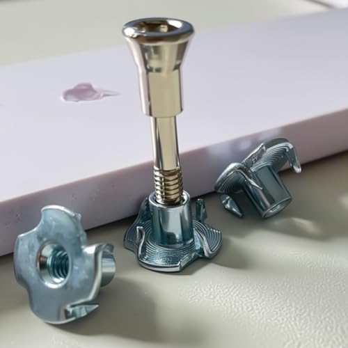 1/4"-20 T-Nuts (100 Pack), T-Nut 4 Pronged Tee Nut Zinc Plated Steel, Durable Threaded Insert Tee Nut for Wood, Rock Climbing Holds, Cabinetry,Furniture (1/4)