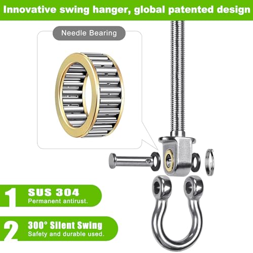 SELEWARE Heavy Duty Swing Hangers with Silent Bearings, 1500LB Capacity Stainless Steel Swing Hardware Kit (6 Pack), M10 x 6 4/5" Bolts for Wood/Steel Beams, Porch Swings, Yoga Hammocks, Gym Rings - color: U (6 4/5 inch, 6 Pack)