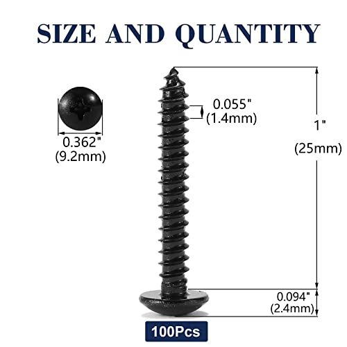 #8 x 1 Wood Screw 100Pcs Truss Head Phillips 18-8 (304) Stainless Steel Fast Self Tapping Screws Black Oxide by SG TZH - size: #8 x 1"
