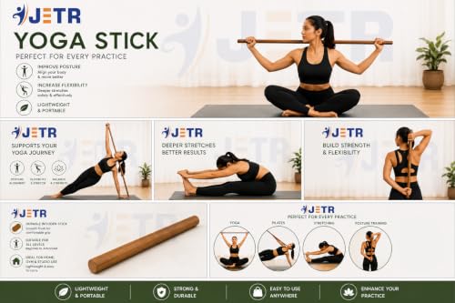 JETR™ StretchNHeal Collapsible Wooden Yoga Stick – Regular & XL | Posture Corrector, Mobility & Stretching Stick, Exercise & Workout Pole for Flexibility, Balance & Rehab