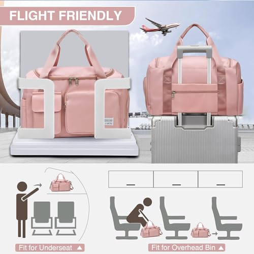 Small Gym Bag for Women, Travel Duffle Bag Carry On Weekender Bag with Shoe Compartment - color: 01#Pink, style: Gym Bag&toiletry Bag