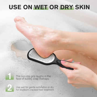 FERYES Foot File Callus Remover with Dead Skin Catcher – The Genius Foot Scrubber for Mess-Free Pedicures, Heel Scraper for Cracked Heel Treatment, Wet & Dry Use Feet Rasp - Black - style: Stainless Steels with Catcher