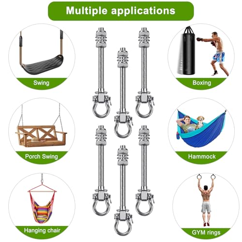 SELEWARE Heavy Duty Swing Hangers with Silent Bearings, 1500LB Capacity Stainless Steel Swing Hardware Kit (6 Pack), M10 x 9" Bolts for Wood/Steel Beams, Porch Swings, Yoga Hammocks, Gym Rings - color: U (9 inch, 6 Pack)