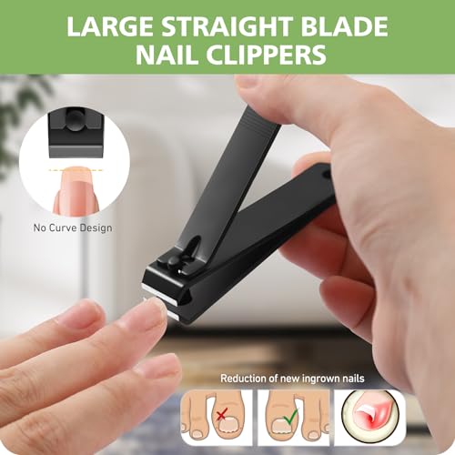 Heavy Duty Straight Blade Nail Clippers for Thick Toenails, Professional Stainless Steel Fingernail Toenail Clippers Trimmers - Thick Wide Jaw Toe Nail Clippings for Seniors, Men & Women (Black) - color: Black