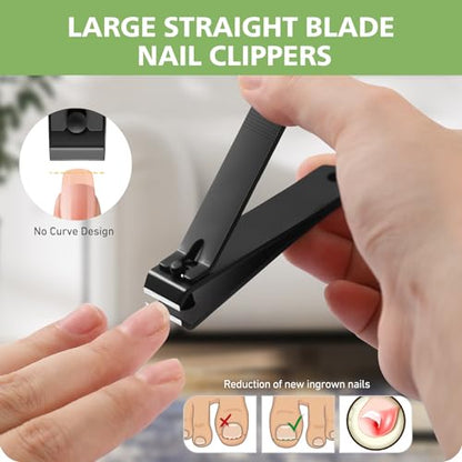 Heavy Duty Straight Blade Nail Clippers for Thick Toenails, Professional Stainless Steel Fingernail Toenail Clippers Trimmers - Thick Wide Jaw Toe Nail Clippings for Seniors, Men & Women (Black) - color: Black