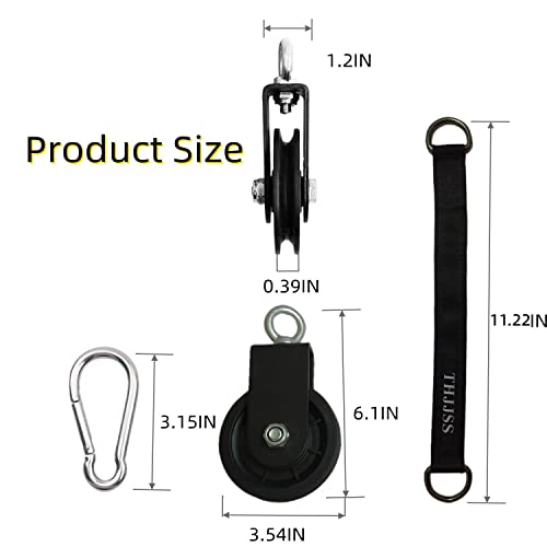 Home Gym Pulley Cable System,Silent Weight Cable Machine Attachment for Lat Pulldowns Tricep Extensions Heavy Duty Coated Steel Wire,Easy DIY Setup with Hanging Strap Carabiners Ideal for Small Spaces - color: 1 Pulley+1 Straps+1 Carabiner+59in Cable 1pcs