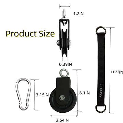 Home Gym Pulley Cable System,Silent Weight Cable Machine Attachment for Lat Pulldowns Tricep Extensions Heavy Duty Coated Steel Wire,Easy DIY Setup with Hanging Strap Carabiners Ideal for Small Spaces - color: 1 Pulley+1 Straps+1 Carabiner+59in Cable 1pcs