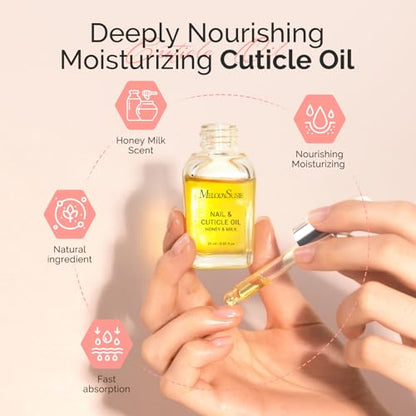MelodySusie Cuticle Remover Kit 25ML Cuticle Remover Cream and Oil | Cuticle Nipper,Trimmer Pusher,Nail File and Brush for Cuticle Softener & Moisturize Manicure Kit for Nail Care - size: 7Pcs Milk & Honey