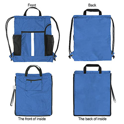 BeeGreen Royal Blue String Backpack Bag Cinch Sack with Shoe Compartment and Two Side Mesh Pockets Lightweight Sturdy Drawstring Gym Sackpack 1 Pack for Unisex - color: Royalblue D, style: Drawstring With Shoe Compartment