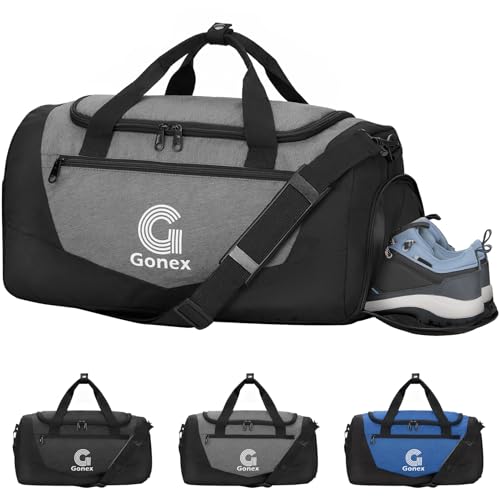 Gonex 30L Gym Duffel Bag with Shoe Compartment | Water-Repellent Polyester, Wet Pocket, Multiple Storage, 3 Carry Options, Gym, Sports & Travel - color: Black/Gray, size: Small (18inch / 30L)