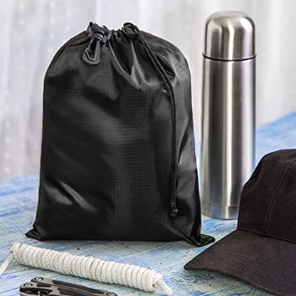 PALTERWEAR Drawstring Bag - Cinch and Ditty Pouch with Clip for Travel, Wardrobe, Outdoors - Set of 5 (Black, 9 x 12 inch) - size: 9 x 12 inch