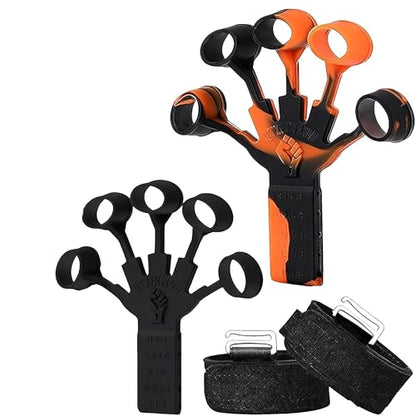 Grip Strength Trainer with Forearm Strengthener, Hand Grip Strengthener, Hand Extension Exerciser, Stress Relief Ball and Hand Grip Strengthener for Muscle Building and Injury Recover(5 PCS) - color: black-orange
