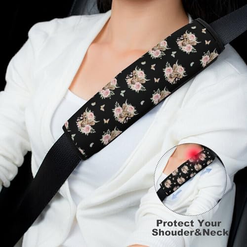 Universal Soft and Comfortable Seat Belt Cover for Adult Use, Stroller Pushchair High Chair, 2 Pack Cute Cattle Floral Crown Highland Cow Shoulder Harness Cover - color: Pattern 687