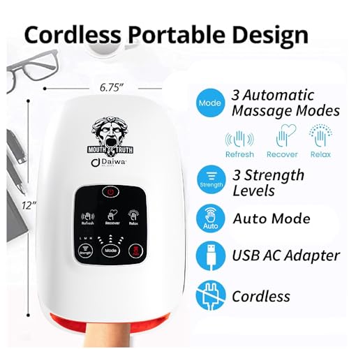 Daiwa Felicity Cordless Hand Massager with Heat and Compression - Wrist and Hand Massager for Arthritis and Carpal Tunnel (Mouth of Truth) - style: Mouth of Truth
