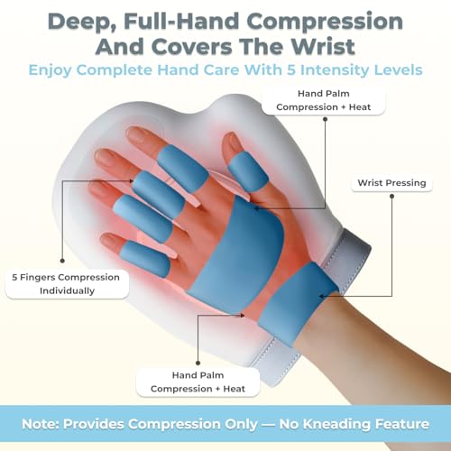 Cordless Hand Massager - with Heat and Compression - for Arthritis and Carpal Tunnel - Wrist Palm and Finger Massager - Deep Tissue Relief - Rechargeable and Portable Gift for Man and Women