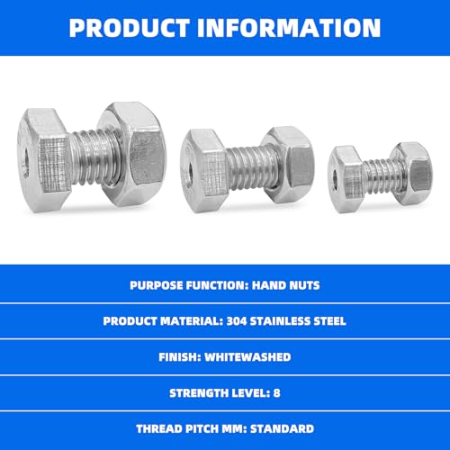 15pcs Hollow External Hexagon Screw, M6/M8/M10 Cylindrical Hollow Bolt, 304 Stainless Steel Lamp Threading Screws Through Hole Bolt with Nut, Screw Length:16mm